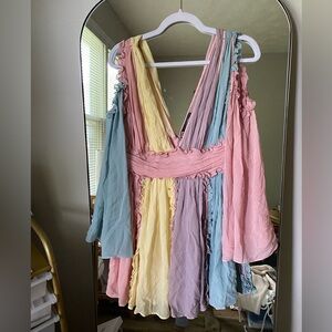 Reformation Retrofete Pastel Multicolored Plungeneck MiniDress (Discontinued)